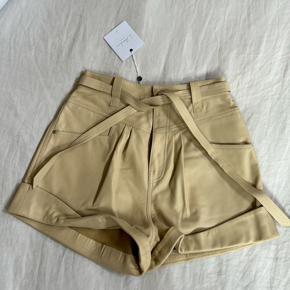 L'Academie Savon Leather Shorts in Nude